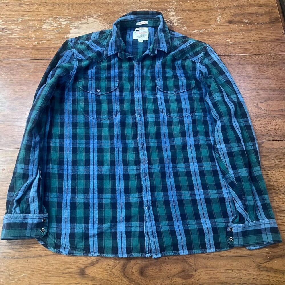 Lucky Brand Men's Classic Fit True Indigo Button Up Flannel Shirt Size XL